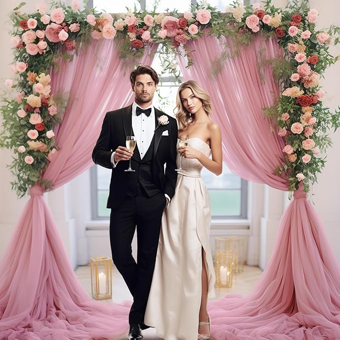 10x10 Dusty Rose Tulle Backdrop Curtains for Parties, Sheer Backdrop Curtain Wedding Photo Background Drapes for Baby Shower Photography Birthday Party