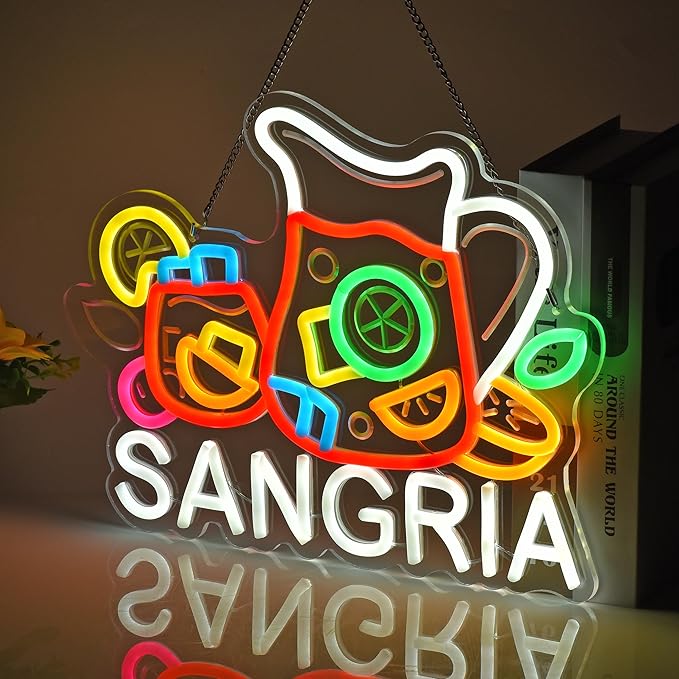 CNBEYOUNG Sangria Neon Sign, Neon Lights Hanging Wall Art Decoration for Restaurants Shop Bar Kitchen Garden Party Home Decor, USB - Driven, Super Bright & Adjustable,14.57x 11.26inches