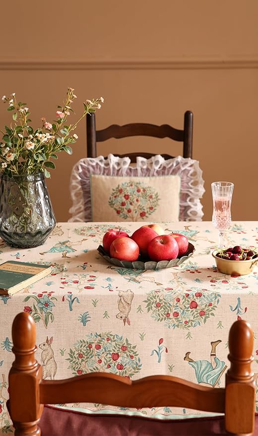 patdrea Designer Italian Beige Tablecloth for Rectangle Table,Vintage Anti-Wrinkle Linen Tree Pattern Table Cloth,Decor Cover for Kitchen Dining,Christmas,Thanksgiving,55"x79"-Tatiana a