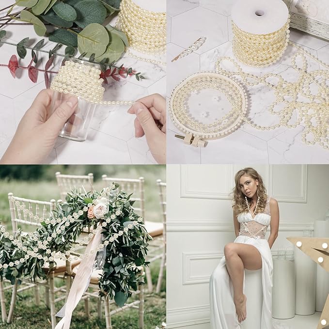 Faux Ivory Pearl Beads Garland - 6mm Christmas Tree Beads 22 Yards Ivory Pearl Strands Spool Pearl String Bead Roll for Wedding Party Christmas Tree Decoration(6mm 22Yards, Ivory)