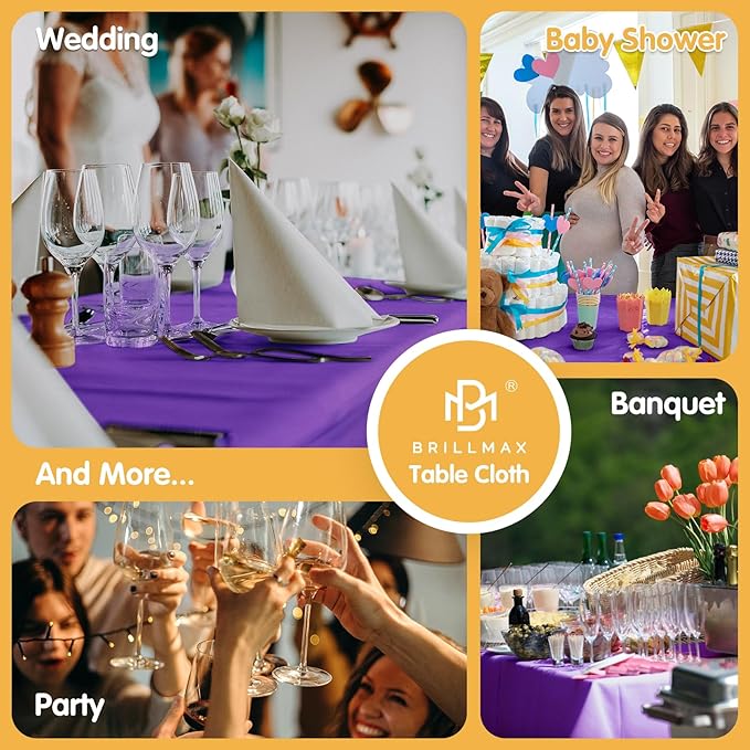 BRILLMAX 10 Pack Purple Tablecloths 70 x 120 Inch for 6ft or 8ft Rectangle Tables - Rectangular Bulk Linen Polyester Fabric Washable Cloth Cover for Wedding Reception Banquet Birthday Party
