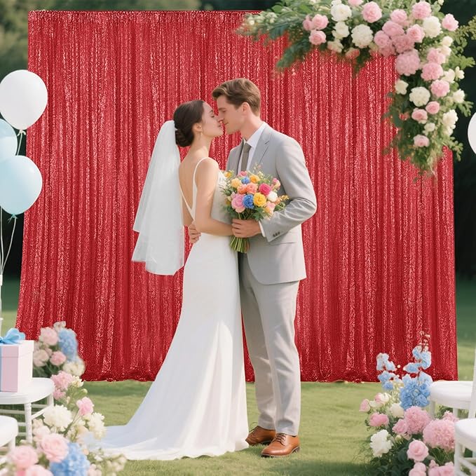 Red Sequin Backdrop Curtain 2 Pieces 2FTx8FT Glitter Photography Backdrop for Party Wedding Birthday Christmas Decorations
