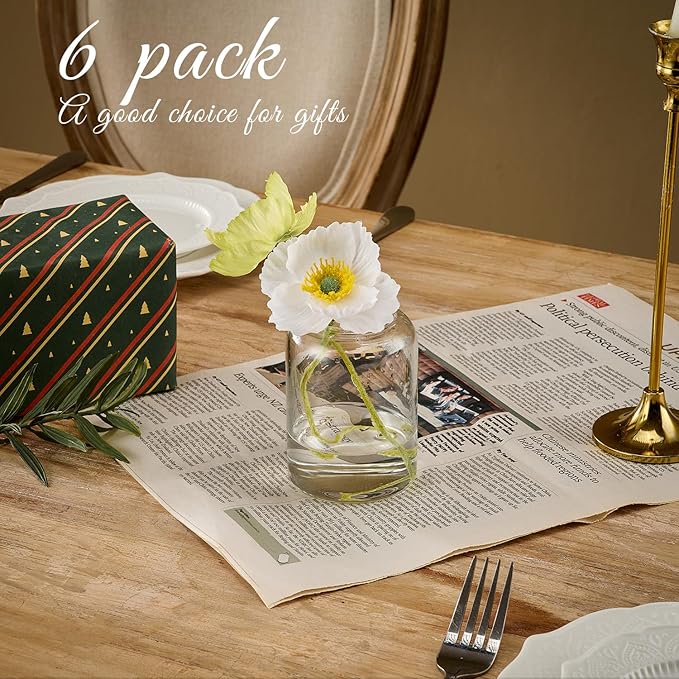 Glass Bud Vases Set of 6 Clear Flower Vase for Centerpieces Shelf, 3.9'' 4.9'' 6.7'' Modern Small Vases for Living Room Bedroom Office Home, Decor for Wedding House Warming Party
