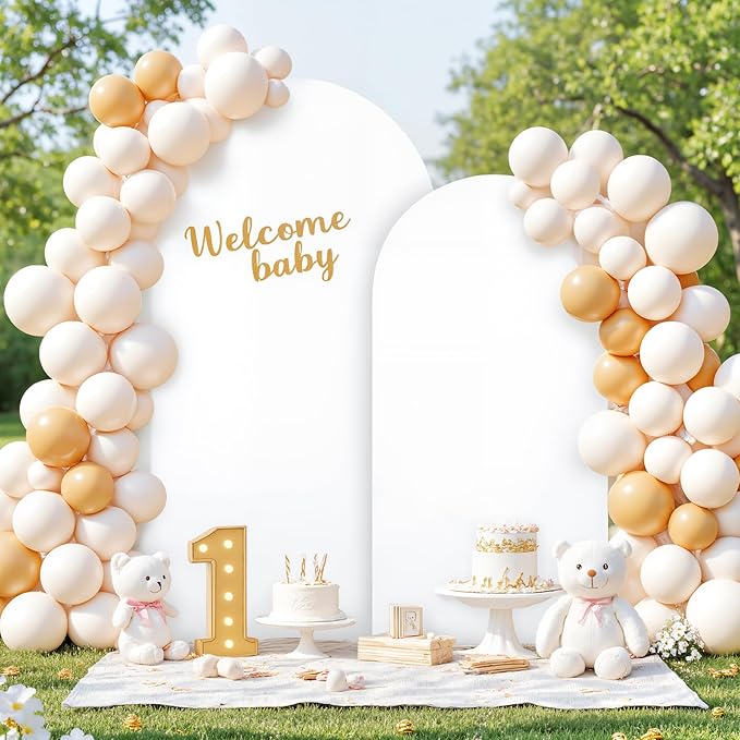 White Arch Backdrop Cover for Wedding, Set of 2 Stretchy Spandex Fitted Arch Stand Cover for Baby Shower, Birthday Party Decor, Chiara Backdrop Cover with Double-Sided Design(7.2FT 6FT, White)