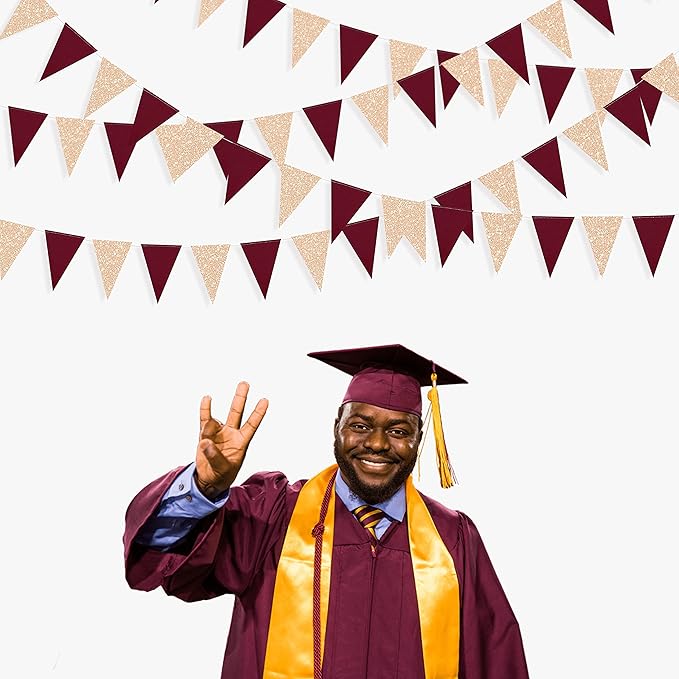 Burgundy Party Decorations Maroon Champagne Gold Triangle Banner Flag Bunting Pennant for Birthday Engagement Wedding Bridal Shower Baby Shower Anniversary Bachelorette Hen Party Decorations Supplies