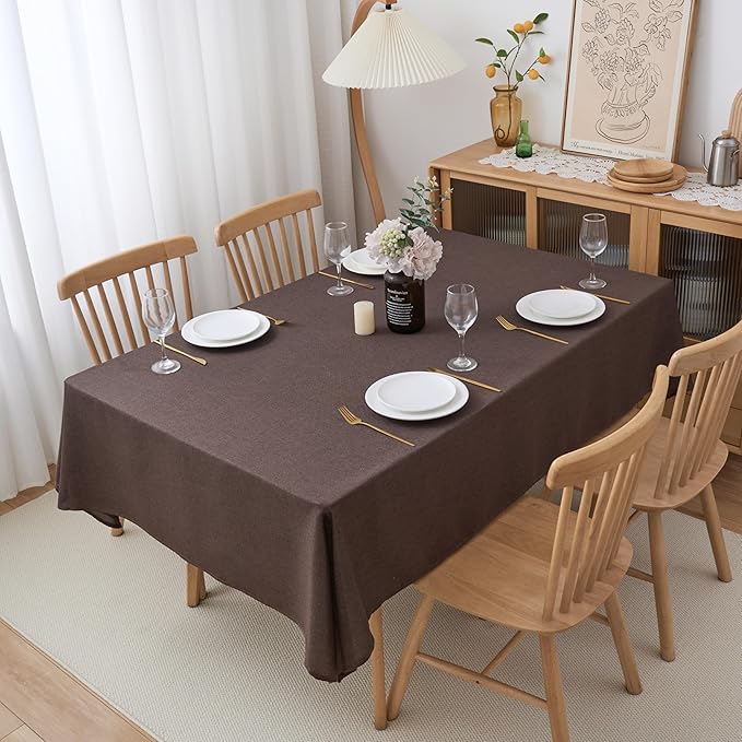 NLMUVW Brown Linen Tablecloth Square Tables, Small Chocolate Table Cloth Farmhouse Texutred Water Resistant Table Cover for Kitchen Dining Coffee, 48 x 48 Inch