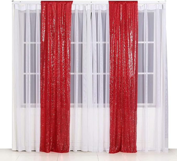 SquarePie Sequin Curtain Backdrop 2FT x 8FT Red 2pcs Background for Wedding Party Christmas