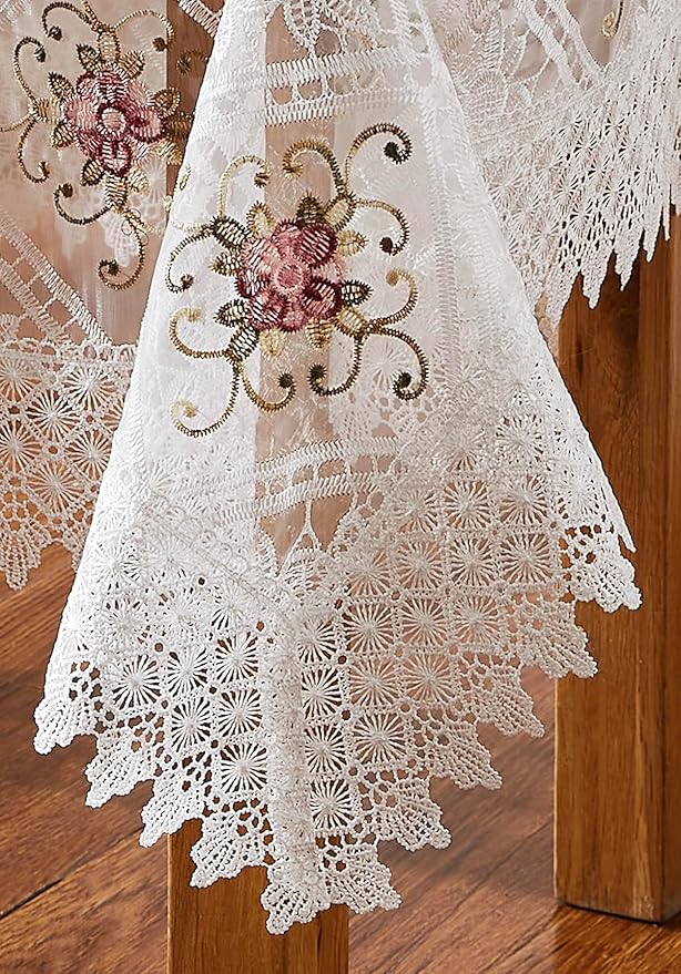 Warm Home Designs 36 x 36 Square Tablecloth - White Embroidered Table Cover for Coffee Table, Vintage Kitchen - VTC White 36 Square