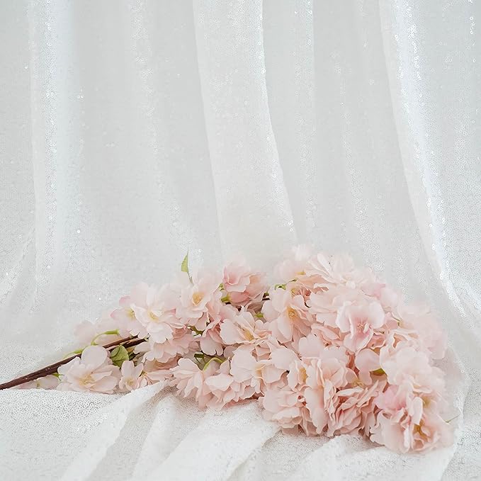 White Sequin Backdrop Curtains 1 Panel 8FTx8FT Glitter White Drapes Photo Backdrop Drapes Party Wedding Baby Shower Curtain Sparkle Photography Party Decor Background
