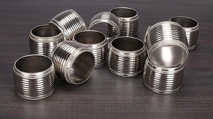 Silver Napkin Rings Set of 12, Beaded Napkin Rings - Rust Resistant, Durable Heavy Duty Napkin Holders for Family, Gatherings, Party, Farmhouse, Modern & Outdoor Dining Décor- ALPHA Living HOME