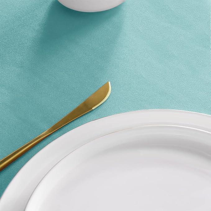 sancua Round Tablecloth - 60 Inch - Water Resistant Spill Proof Washable Polyester Table Cloth Decorative Fabric Table Cover for Dining Tables, Buffet Parties and Camping, Turquoise
