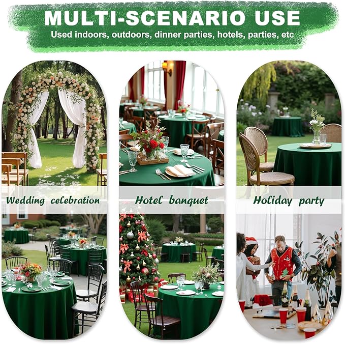 sancua 6 Pack Round Tablecloth 90 Inch Hunter Green, Stain and Wrinkle Resistant Table Cloth - Washable Polyester Decorative Fabric Table Cover for Dining Tables, Christmas Parties and Camping