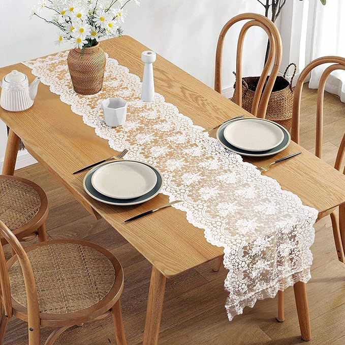 White Lace Table Runner 72 Inches Long,Table Decoration ,Vintage Kitchen Dining Table Decoration ,Table lace Runner, Exquisite Lace Fabric for Wedding /Reception Bridal Shower /Holiday Party