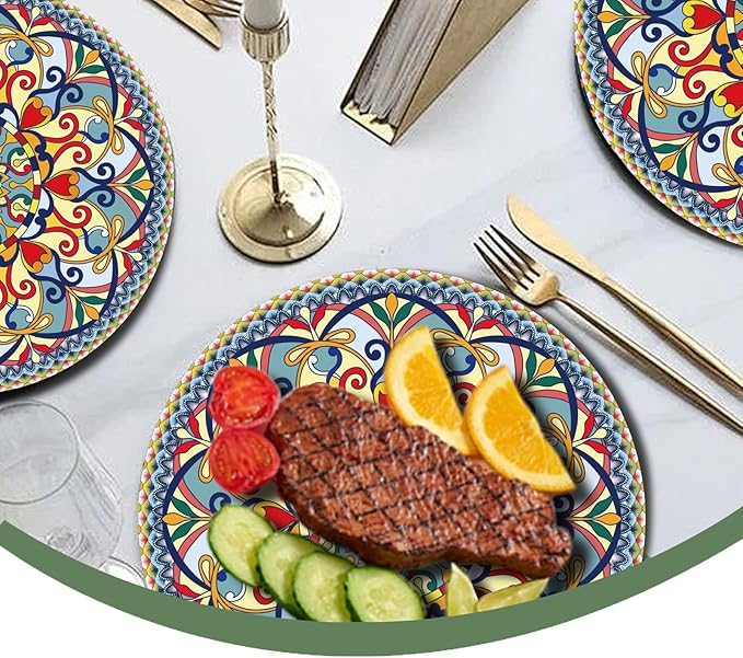100PCS Boho Paper Plates (50×7 Inch & 50×9 Inch)–Vintage Bohemian Style Disposable Plates, Dessert Party Dinner Plates, Dinnerware Plate Set for Birthday Gatherings