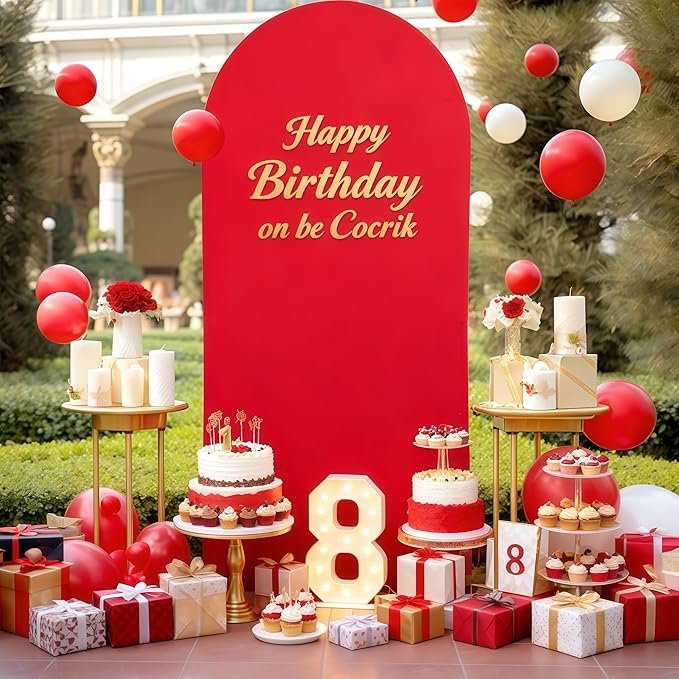 6.6FT Red Arch Cover - Polyester Fitted Wedding Arch Stand Covers Round Top Chiara Arch Backdrop Cover for Birthday Party Banquet Photo Background Decoration