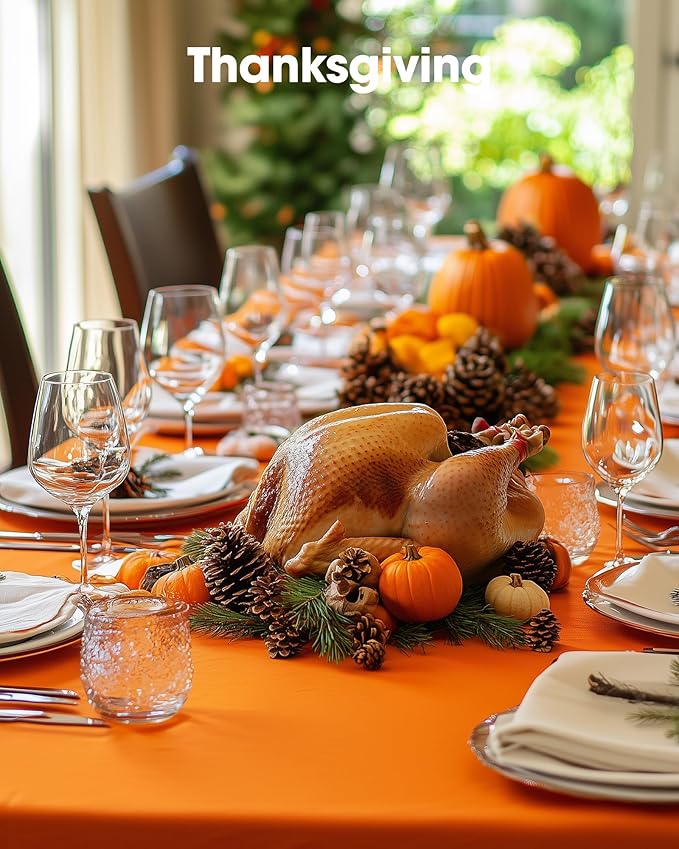 Pureegg Plastic Table Cloth Disposable 10 Pack, 54 x 108 Inch Table Cloths, Halloween Party, Thanksgiving Decorations, Harvest, Fall Tablecloths, Rectangle Tables, Leakproof & Sturdy, Orange