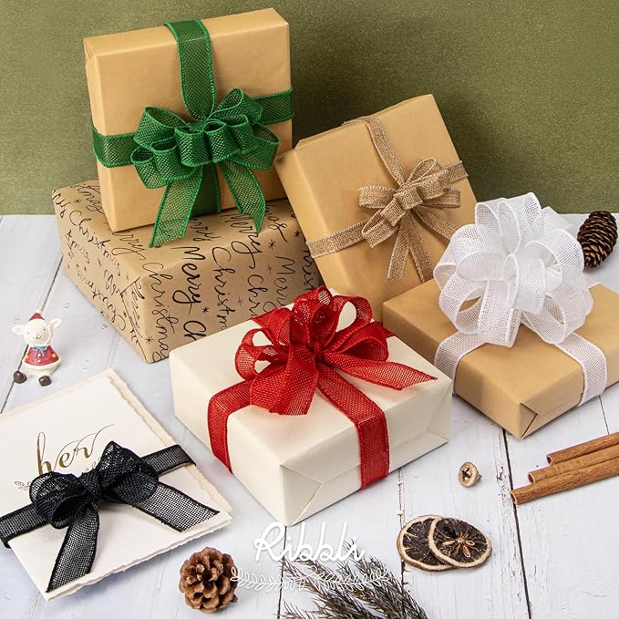 Ribbli Natural Burlap Wired Ribbon, 1” Inch x Continuous 20 Yard, Wired Edge Ribbon for Wreaths,Big Bows,Tree Decoration,Outdoor Decoration