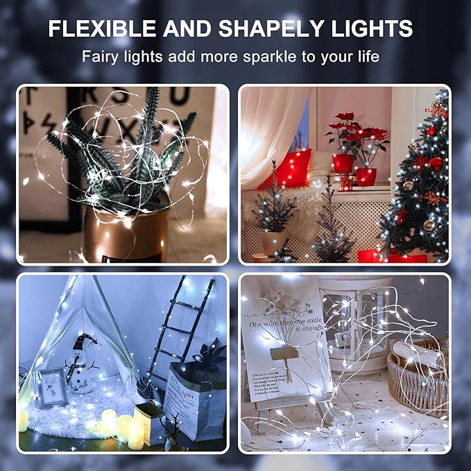 Aogist 12 Pack Fairy Lights 3 Modes 7ft 20 LED Waterproof,Battery Operated Silver Wire Firefly Starry Moon Mini String Lights for Mason Jars Christmas DIY Crafts Wedding Party Bedroom,White