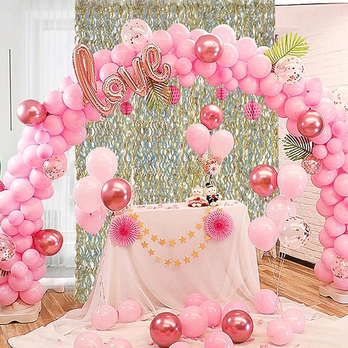 4 Pack Champagne Gold Fringe Curtain Backdrop - CYLMFC 3.3 ft x 6.6 ft Shimmer Wavy Foil Curtain for Birthday Party, Yellow Fringe Backdrop Streamers Party Decorations