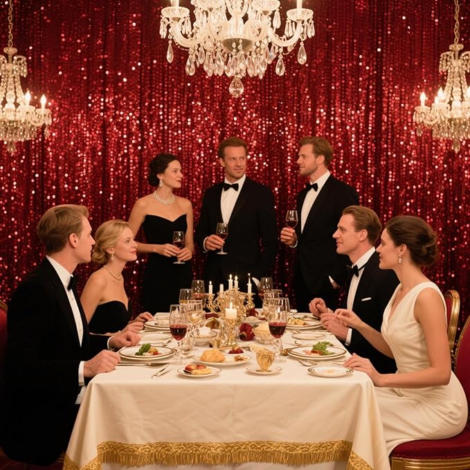 VOK Red Sequin Backdrop Curtains 4 Panels 2FTx8FT Glitter Photography Background for Wedding Birthday Christmas Party Decorations