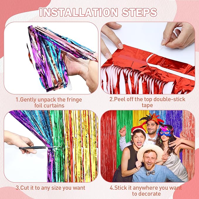 Rainbow Metallic Tinsel Foil Fringe Curtains Backdrop, 2Pack Party Streamers for Birthday Party Decorations Halloween Christmas Decors Foil Curtain Backdrop for Bachelorette Bridal Anniversary Party