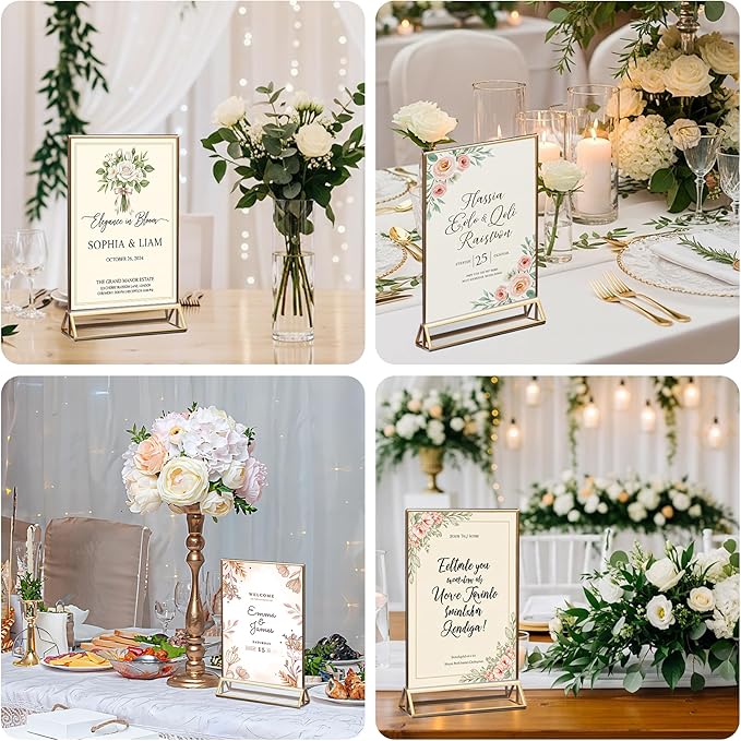 14 Pack Acrylic Sign Holder 4x6 Gold Frames, Wedding Table Number Holders Double Sided Vertical Clear Display Stand, Picture Holders for Tables, Menus, Flyers, Party and Office Decor