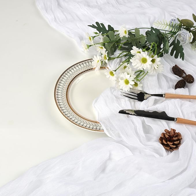 12 Pack White Cheesecloth Table Runner 10ft Boho Gauze Fabric Cheese Cloth Table Runner 35 x 120 Inch Rustic Sheer Runner for Romantic Wedding Decor Baby Shower Party Table Centerpiece Decoration