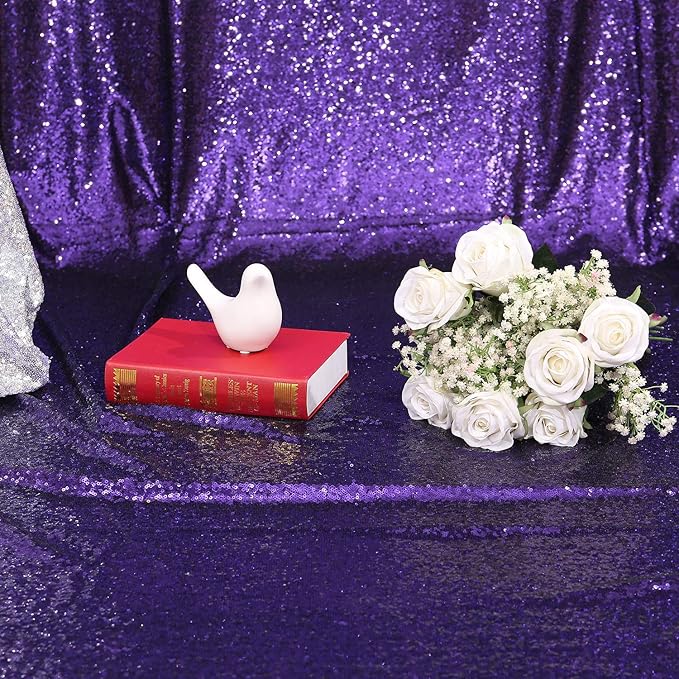 Poise3EHome 2Pcs 3Ft x 8Ft Purple Sequin Backdrop Curtain, Glitter Photography Background, Sequence Xmas Thanksgiving Backdrop for Wedding Party Holiday Festival Decor