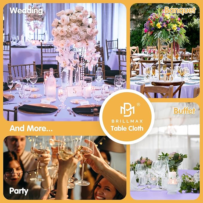 BRILLMAX 4 Pack Lavender Round Tablecloths 132 Inch - Circle Bulk Linen Polyester Fabric Washable Table Cloth Cover for Wedding Reception Banquet Birthday Party Buffet Restaurant