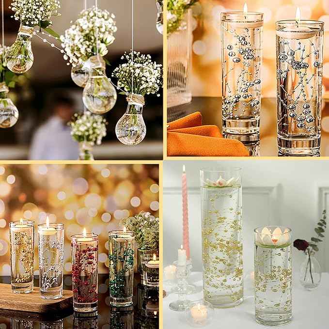 50 PCS Artificial Floating Beads for Centerpieces Vases, Clear 8+3mm String Beads for Wedding Party Faux Pearl String for Decorating, String Pearls for Crafts Vase Filler