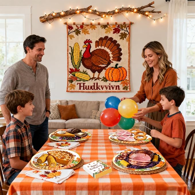 100Pcs Thanksgiving Oval Paper Plates and Napkins Set, 10" x 12" Party Plates,Large Disposable Dinner Plates for Fall Party and Thanksgiving Day