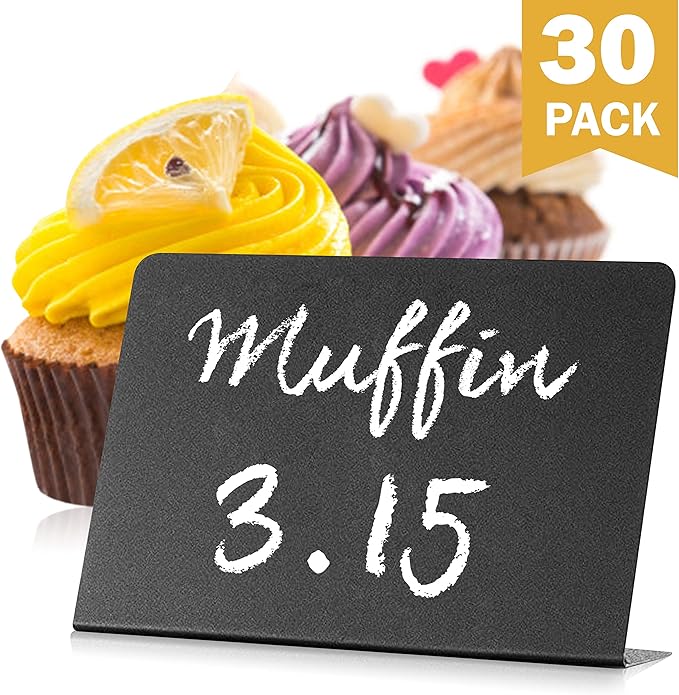 30 Pack Mini Chalkboard Signs 3x4 for Buffet & Table Use ā Small Reusable Food Labels - Plastic Blackboard Display Cards for Wedding - Catering Vendor - Booths Party Tables & Bakery Displays