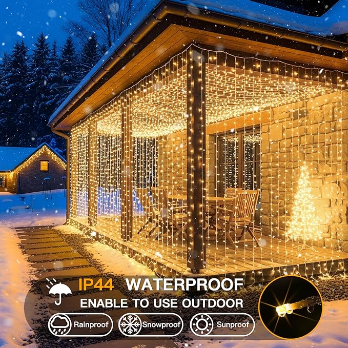 suddus 900 LED Christmas String Lights Outdoor, 9.8x29.5ft Curtain Light Plug in with Remote, 8 Modes Wall Hanging Lights for Christmas,Dorm,Wall,Window,Wedding,Party,Birthday Decor,Warm White