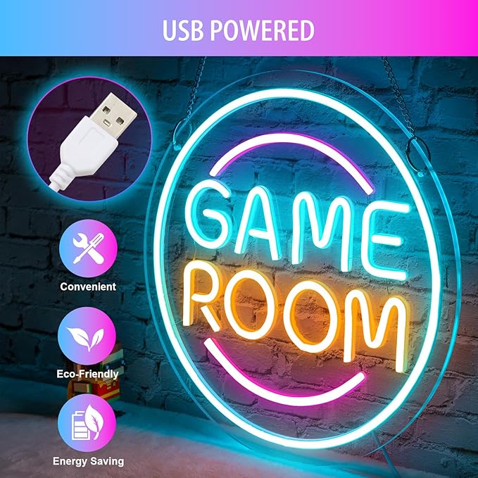 Gamer Neon Sign for Gamer Room Decor, Dimmable Gamer Room Neon Signs for Wall Decor, USB Powered Bright LED Neon Gaming Signs for Boys Room, Gamer Gifts for Teenage Boys, Kids(13.3âx13.3â)