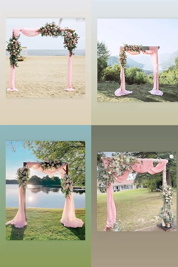 Socomi Wedding Arch Draping Fabric 2 Panels 29" x 19Ft Blush Pink Sheer Chiffon Curtain Drapes 6 Yards for Wedding Ceremony Birthday Party Decoration