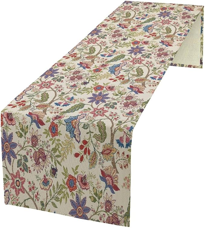 Spring Floral Table Runner, Boho Floral Pattern Natural Plant Table Decoration for Home Kitchen Restaurant Holiday Party,13in(33cm) W * 120in(305cm) L