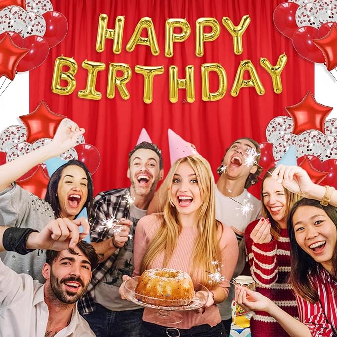 10 x 7 Feet Red Backdrop Curtain for Partie, Background Curtains for Photoshoot, Birthday, Wedding, Halloween, Thanksgiving, Christmas, New Year Party Decorations 5Ft x 7Ft, 2 Panels