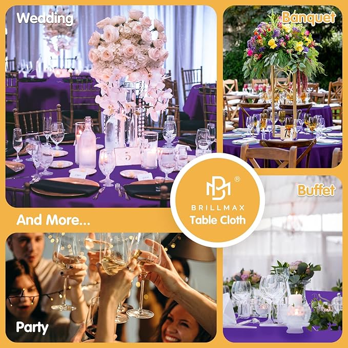 BRILLMAX 6 Pack Purple Round Tablecloths 90 Inch - Circle Bulk Linen Polyester Fabric Washable Table Cloth Cover for Wedding Reception Banquet Birthday Party Buffet Restaurant