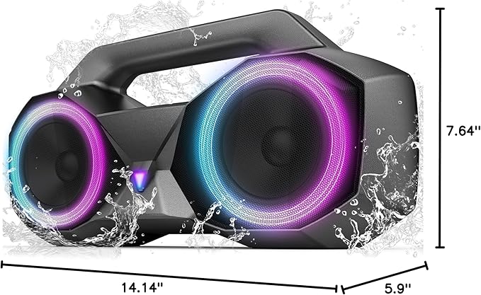 KMAG Bluetooth Speaker Wireless, 80W Loud Speaker with Deeper Bass, IPX7 Waterproof, 20H Playtime, Cool Lights, TWS, Portable Speaker for Home, Outdoor, Workshop, Party, Gift for All(Gray)