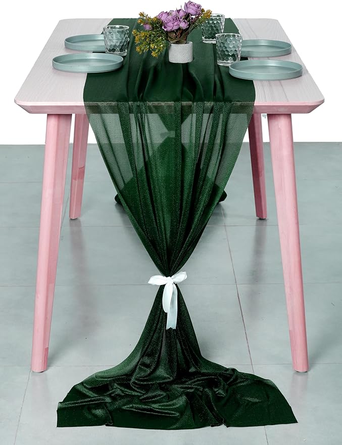 MDS Halloween Chiffon Table Runner - 5 Pack, 29 x 170 Inches, 14ft Each - Sheer Spooky Table Runners for Haunted House Parties, Trick-or-Treat Tables, Witchy Décor, Wedding & Events - Hunter Green