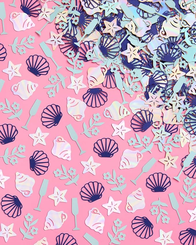 xo, Fetti Coastal Party Foil Confetti - 200 pc | Beach Engagement Party Decoration, Bachelorette Table Decor, Bridal Shower Supplies, Beach Birthday Tablescape