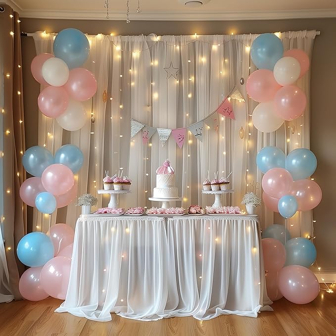 Fomcet Tulle Backdrop Curtains White 30FT X 8FT Tulle Curtains with Lights String Sheer Backdrop Curtain for Parties Wedding Baby Shower Photo Shoot Decorations (6 Panels 5 x 8FT)