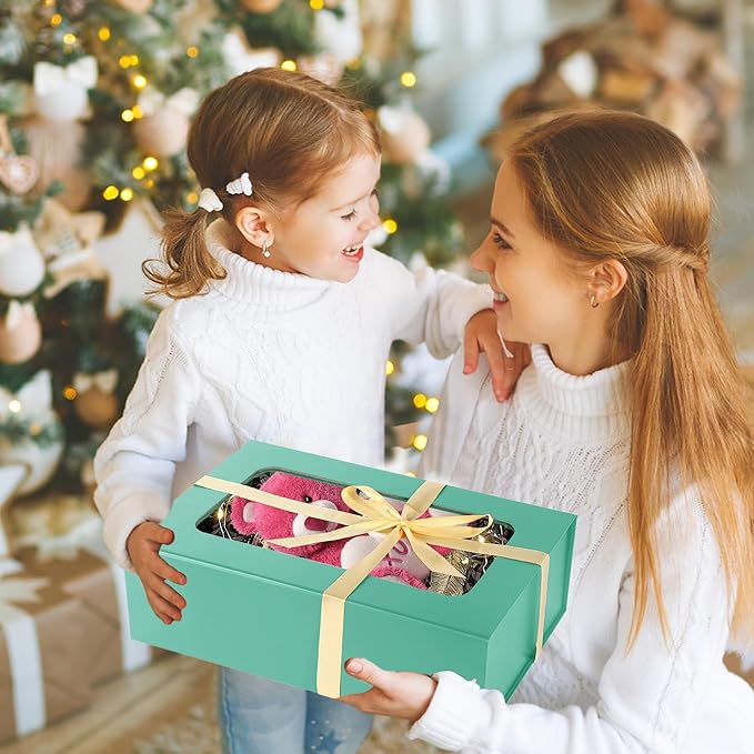 Light Green Large Gift Boxes with Window, 13.5"x9"x4.3" Bridesmaid Boxe for Gift Giving,Birthday Gift Box with Magnetic,Closure Lid Gift Boxes for Presents,Cute Boxe,Luxury for Gift Packaging,Gift Box for Wrapping Gifts