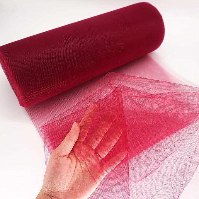 Deep Red Tulle Fabric Roll Spool Bolt (54 Inch by 40 Yards) Large Tulle Wedding Party Decoration, Tutu Skirt, Table Runner, Gift Wrapping, Bridal Shower, Soft & Drape (Burgundy)