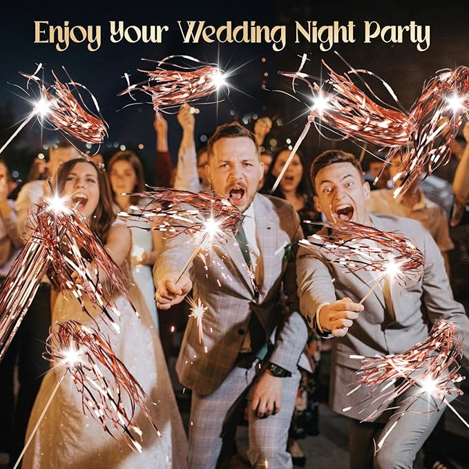 100 pcs Wedding Wands Light up with LED Tinsel Wedding Streamers for Wedding Send off and Greeting Ideal Props for Weddings, Birthday Parties, Christmas Cheerleading Games (Rose Gold)