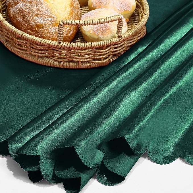 KKJIAF 1 Pack 60 Inch / 5ft Round Table Cloth, Hunter Green Overlay Round Satin Table Cover, Silky Satin Dining Tablecloths for Wedding Buffet Parties Banquet Decoration
