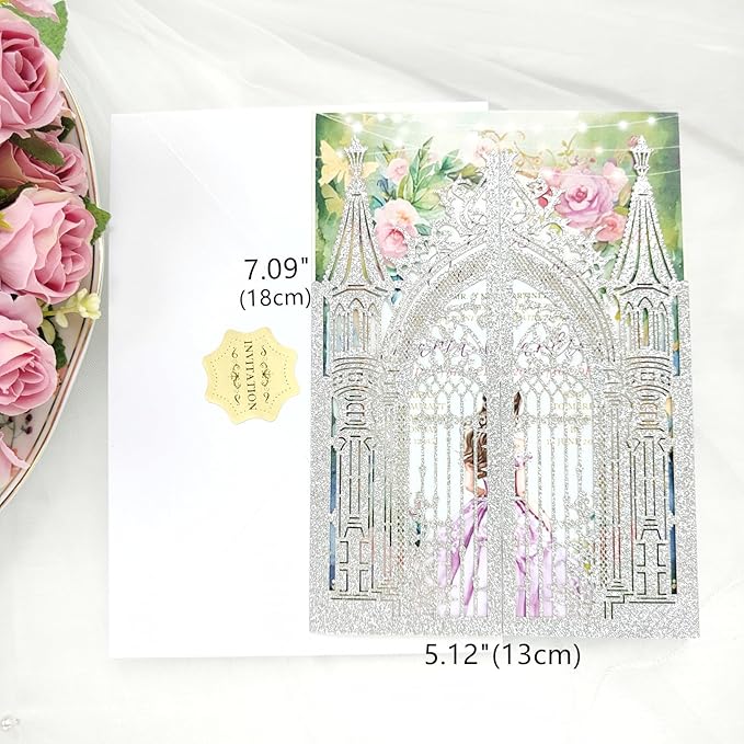 20PCS Laser Cut Wedding Invitations,Wedding Invitation Card Pocket,Quince Invites,Sweet 16 Invitations,Quinceanera Invitations,Laser Cut Invitations For All Occasions