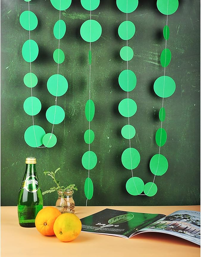 Green Paper Garland Circle Dot Party Banner Streamer Backdrop Hanging Decorations, 20 Feet in Total