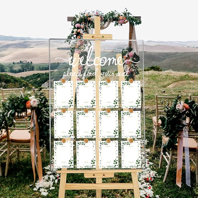 24x18 Inch Wedding Seating Chart Board Display with 15 Rose Wax Seal Stickers for Reception | Acrylic Welcome Please Find Your Seat Table Seating Chart Board Wedding Sign Display Decor