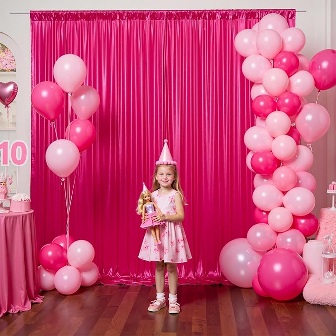 gogoparti 20x10FT Hot Pink Sequin Backdrop Curtain - 4 Panels of 5x10FT Wrinkle-Free Glitter Drapes for Photography, Birthdays, Weddings & Graduations